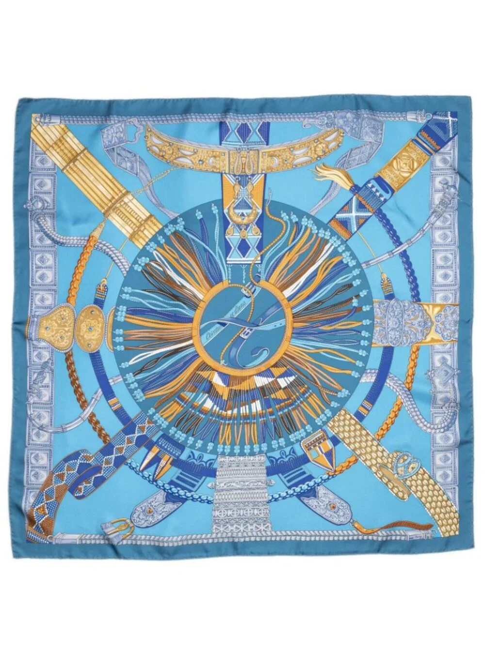 Hermes Scarf Teal Orange Blue Silk